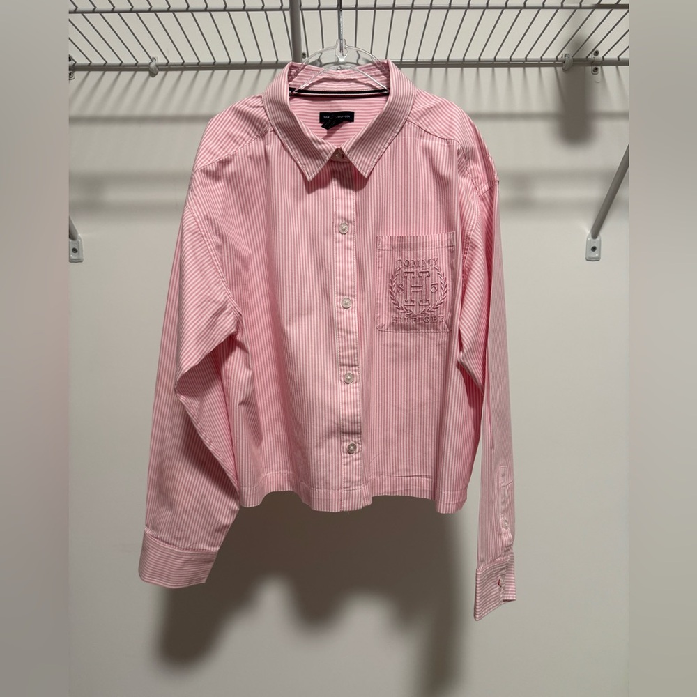 Tommy Hilfiger Girl’s Button Down Crop Shirt Size Large 12/14